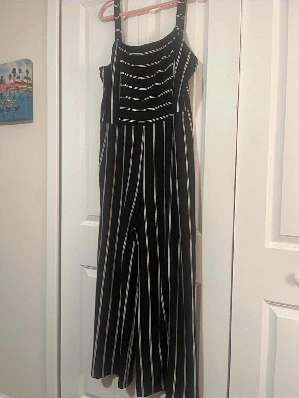 Rewind Black and White Vertical Stripe Wide-Leg Jumpsuit
